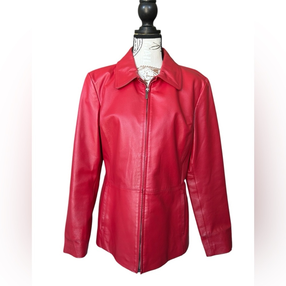 Worthington Red Leather Women's Zip up  Jacket size medium
